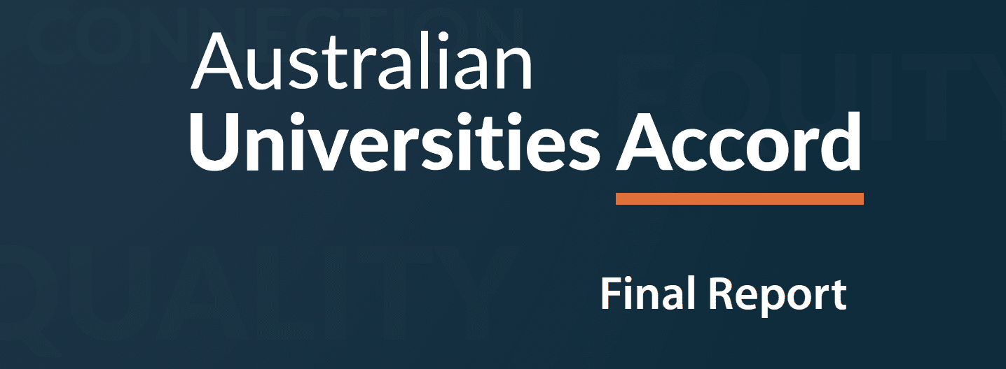 Screenshot of part of the front cover of the Australian Universities Accord Final Report. The full report is available at: https://www.education.gov.au/australian-universities-accord/resources/final-report